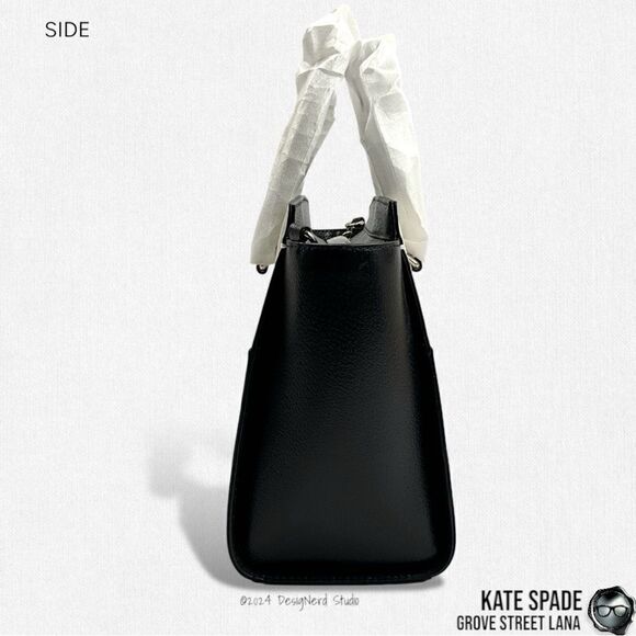 KATE SPADE GROVE STREET LANA LEATHER SATCHEL IN BLACK/CREAM WITH CROSSBODY STRAP - Picture 7 of 14